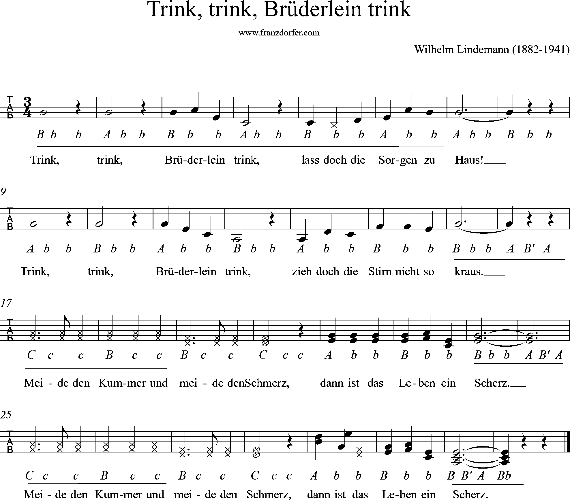 steirische lernen, griffschrift,- Trink Brüderlein trink
